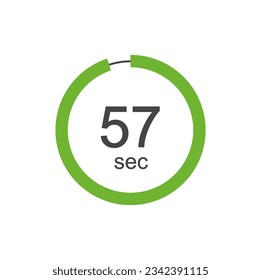 57 sec Digital Countdown Timer Vector Icon. 57 sec Stopwatch Analog or Digital Timer Illustration.