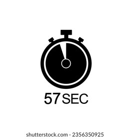 57 second timer vector icon, 57 sec stopwatch symbol.