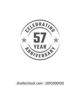 57 Year Anniversary Celebration Emblem Badge with Gray Color for Celebration Event, Wedding, Greeting card, and Invitation Isolated on White Background