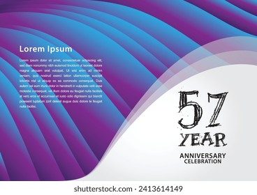 57 year anniversary celebration logotype on purple background for poster, banner, leaflet, flyer, brochure, invitations or greeting card, 57 number design, 57th Birthday invitation, anniversary logo