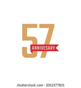 57 Year Anniversary Celebration with Red Ribbon Vector. Happy Anniversary Greeting Celebrates Template Design Illustration