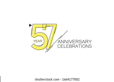 57 year Anniversary comical look, simple line art, Sleek and Clean Design for banner, invitation, birthday card - Vector