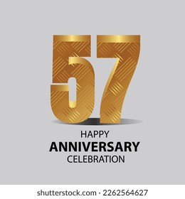 57 year anniversary, Gold shiny metallic numbers set, gold font sign isolated on gray background. Luxury fashion typography design for decoration, web, design, advertising. Vector illustration