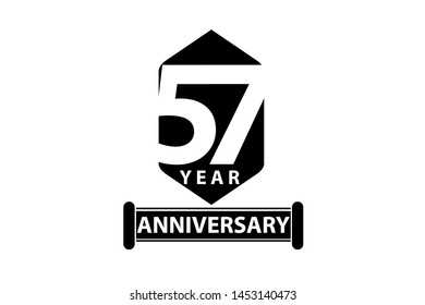 57 year anniversary, minimalist logo years, jubilee, greeting card. invitation. Sign Ribbon All Black space vector illustration on White background - Vector