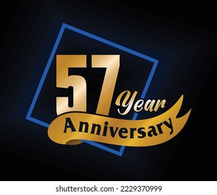 57 Year Anniversary ordinal number Counting vector art illustration in stunning font on gold color on black background