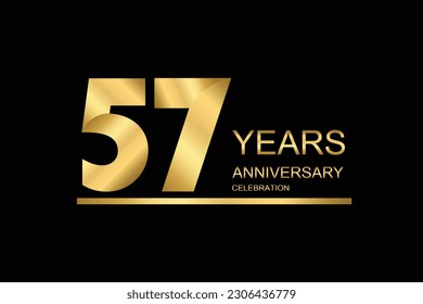 57 year anniversary vector banner template. gold icon isolated on black background.