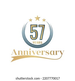 57-jährige Vektor Template Design Illustration. Gold und Blau-Farbdesign mit Farbband