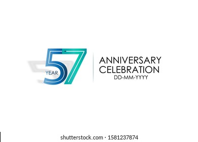 57 years anniversary celebration Blue and Tosca Colors Design logotype. anniversary logo isolated on White background -vector