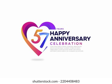 57 years anniversary celebration icon logo colorful with love shape