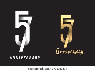 57 years anniversary celebration logo design. Anniversary logo Paper cut letter and elegance golden color isolated on black background