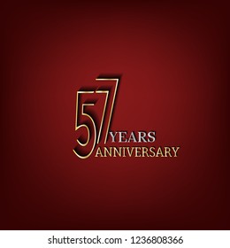 57 years anniversary celebration logotype with number gold on red color. vector, and greeting card