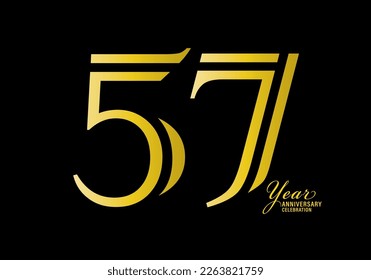 57 years anniversary celebration logotype gold color vector, 57th birthday logo,57 number, anniversary year banner, anniversary design elements for invitation card and poster. number design vector