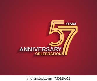 57 years anniversary celebration logotype with linked number gold and silver color isolated on red color. vector anniversary for celebration, invitation card, and greeting card