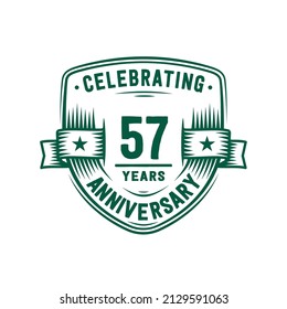 57 years anniversary celebration shield design template. 57th anniversary logo. Vector and illustration.