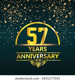 57 years anniversary and celebration templates logo design golden and silver with dark blue background