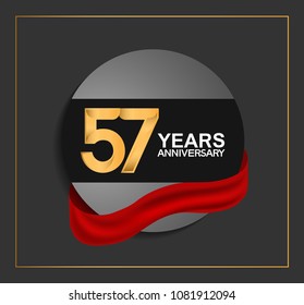 57 years anniversary design with black circle and red ribbon for celebration event