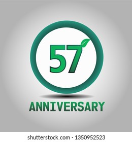 57 years Anniversary with go green design. Simple design with leave on second number. Green font and circle. My all design can see in my portofolio