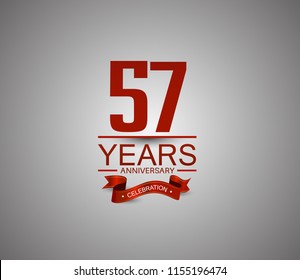 57 years anniversary logotype simple design with red ribbon for celebration purpose