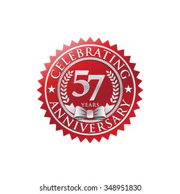57 years anniversary silver red badge logo