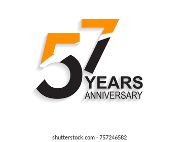 57 years anniversary simple design with white slash in orange and black number for celebration event