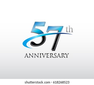 57 years anniversary Template logo with swoosh