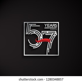 57 years anniversary template with square silver color and red ribbon