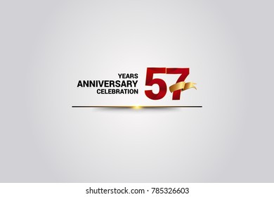 57 Years anniversary using red elegant number isolated on white background, with golden ribbon ca be use as celebration event logo
