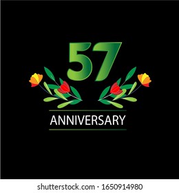 57 Years anniversary. Vector design greeting card with decorative floral for celebration