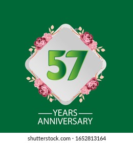 57 Years anniversary. Vector design greeting card with decorative floral for celebration