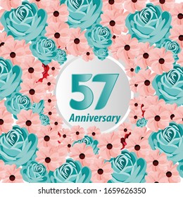 57 Years anniversary. Vector design greeting card with decorative floral for celebration