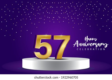 Ilustración de diseño de plantillas vectoriales de 77 años de aniversario. Números 3d azules con escenario de podio para celebración
