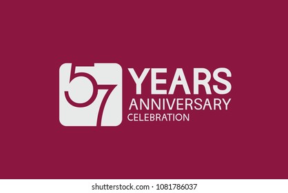 57 years anniversary with white square isolated on purple background for celebration
