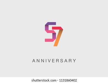 57 Years colorful Anniversary design with overlapping font number, isolated on white background
