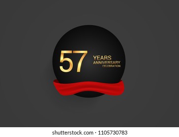 57 years gold anniversary design inside  black circle and red ribbon for celebration event
