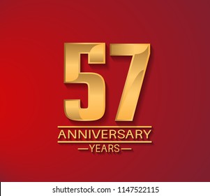 57 years golden shiny anniversary simple design with red background for company celebration event  