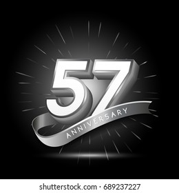 57 years silver anniversary logo celebration with firework and ribbon