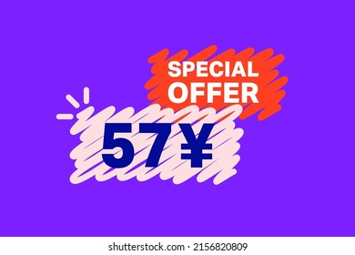 57 Yen OFF Sale Discount banner shape template. Super Sale 57 Yuan Special offer badge end of the season sale coupon bubble icon. Modern concept design. Discount offer price tag vector illustration.