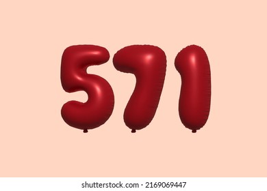 571 3d number balloon made of realistic metallic air balloon 3d rendering. 3D Red helium balloons for sale decoration Party Birthday, Celebrate anniversary, Wedding Holiday. Vector illustration