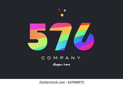 576 creative color green orange blue magenta pink number digit company logo vector icon spectrum