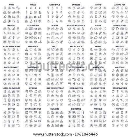 576 modern thin line icons. High quality pictograms. Linear icons set of Legal Documents, medical, Message, Molecule, etc symbol template for graphic and web design collection logo vector illustration