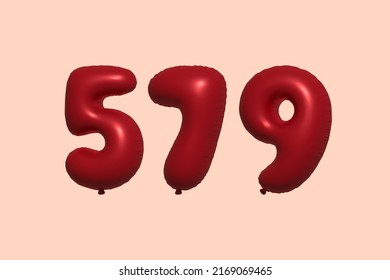 579 3d number balloon made of realistic metallic air balloon 3d rendering. 3D Red helium balloons for sale decoration Party Birthday, Celebrate anniversary, Wedding Holiday. Vector illustration