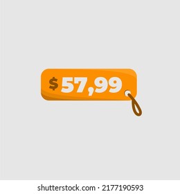 Icono de etiqueta de precio de $57.99 vectorizado naranja