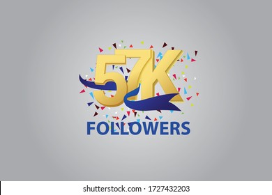 57K, 57.000 Follower Thank you blue ribbon celebration logotype for social media, internet - vector