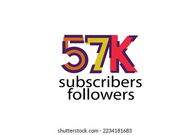 57K, 57.000 subscribers or followers blocks style with 3 colors on white background for social media and internet-vector