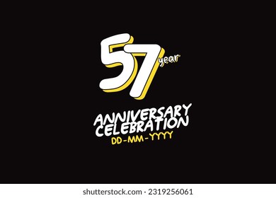57th, 57 years, 57 year anniversary with white character with yellow shadow on black background-vector