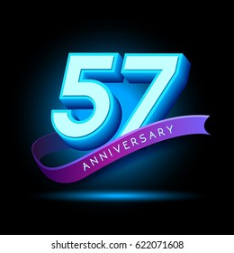 57th Anniversary 3D text with glow effect .celebration vector  template design
