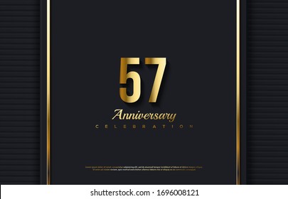 57th anniversary background with illustrations of golden numbers and vertical lines on the right and left.