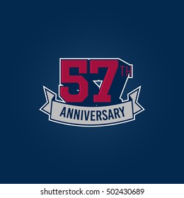 57th Anniversary Celebration Logo using 3d Number, Red Colored Isolated in Blue Background. Retro Style 