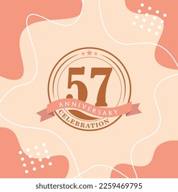 57th anniversary celebration logo vector design with brown color background and  brown color later abstract design 