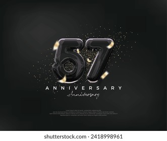 57° aniversario de celebración, diseño vectorial con lujosa ilustración de globos negros. Fondo vectorial premium para saludos y celebraciones.